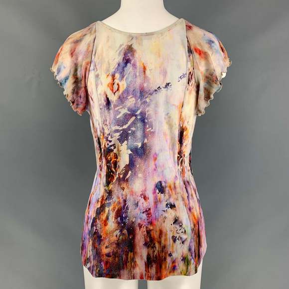 NINA RICCI Pink Multicolour Cotton & Elastane Tie Dye Blouse - Picture 3 of 6